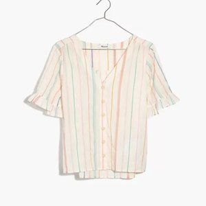 Madewell Village Ruffle-Sleeve Shirt in Rainbow Stripe